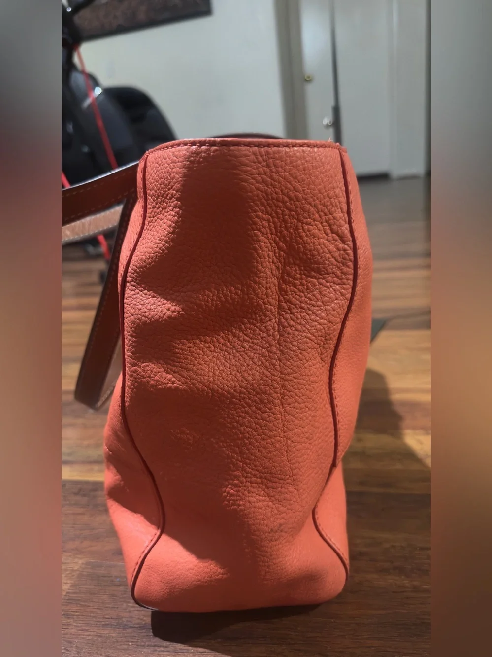 Fossil Coral Leather Tote Bag with Brown Straps
